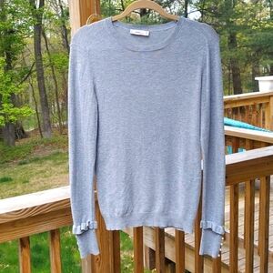 Zara Grey soft Ruffle Pearl Cuff Crew Neck Long Sweater Sz M